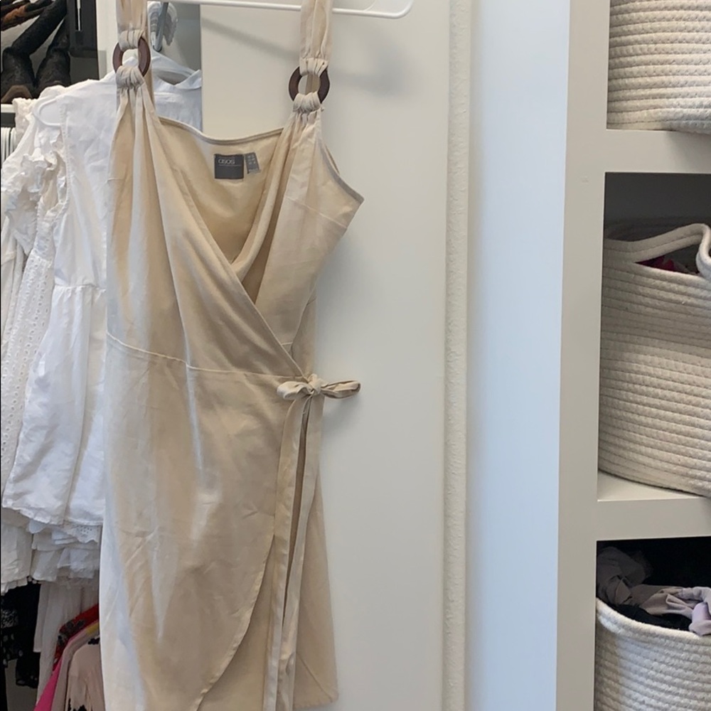 Tan Linen Wrap Dress